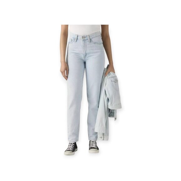 Levis Premium 80s Mom Jeans Light Wash High Rise Tapered Raw Hem Size 26 - Picture 15 of 16